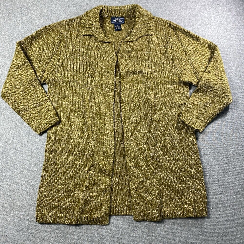 Sonoma Cardigan Sweater Long Olive Green Collar Open Front Size L